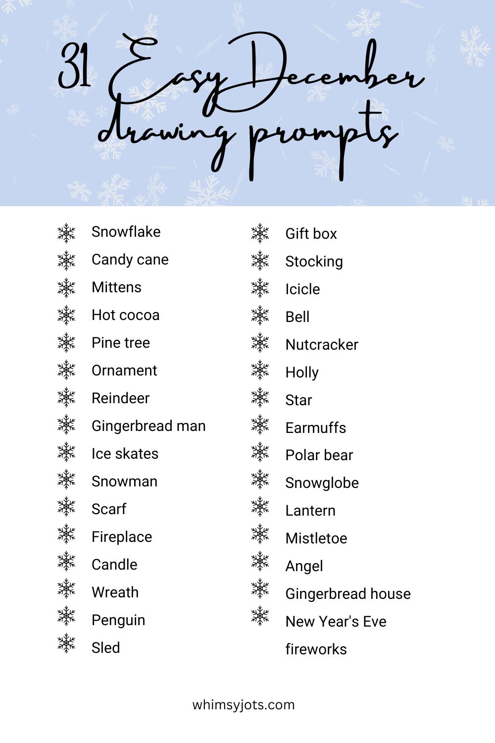 list of 31 December drawing prompts